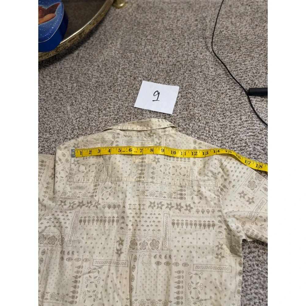 Levis Boys Medium 10-12 Bandana Patchwork Button Down Shirt Cream Short Sleeve